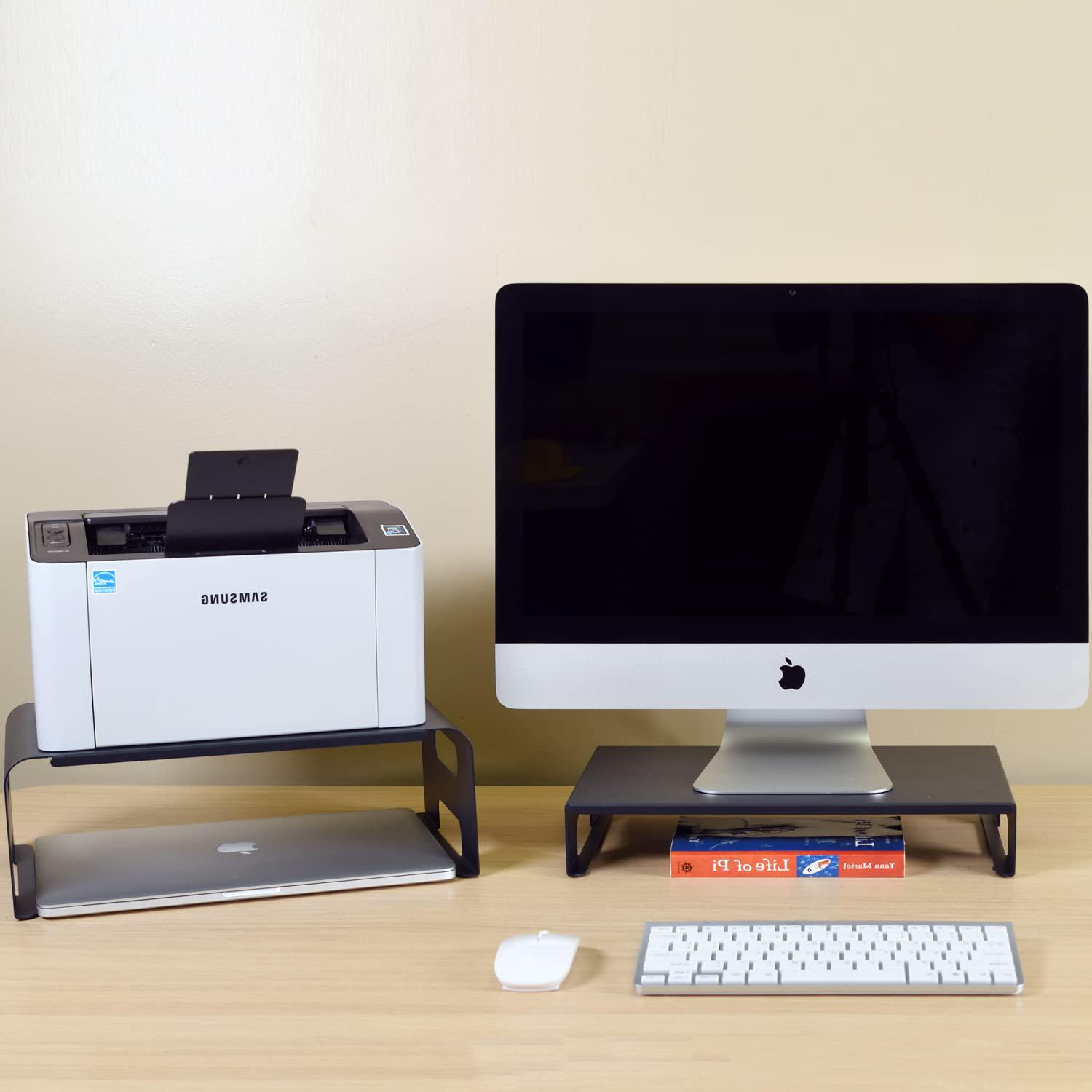 aeons versatile 2-piece monitor stand riser desk organizer, ergonomic 2-tier computer imac display holder laptop stand printe