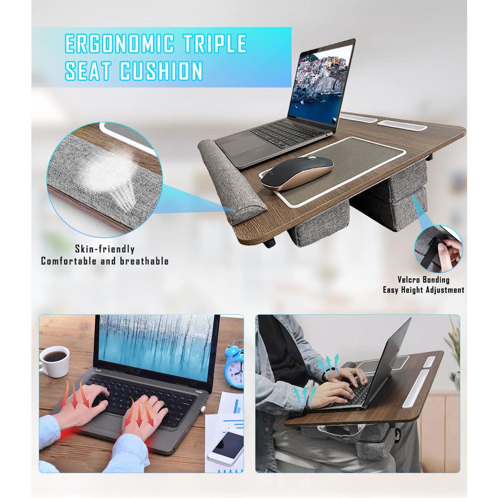 qudodo lap laptop desk-fits up to 17inch foldable laptop bed tray table with adjustable dual cushion,wrist rest & mouse pad,portable