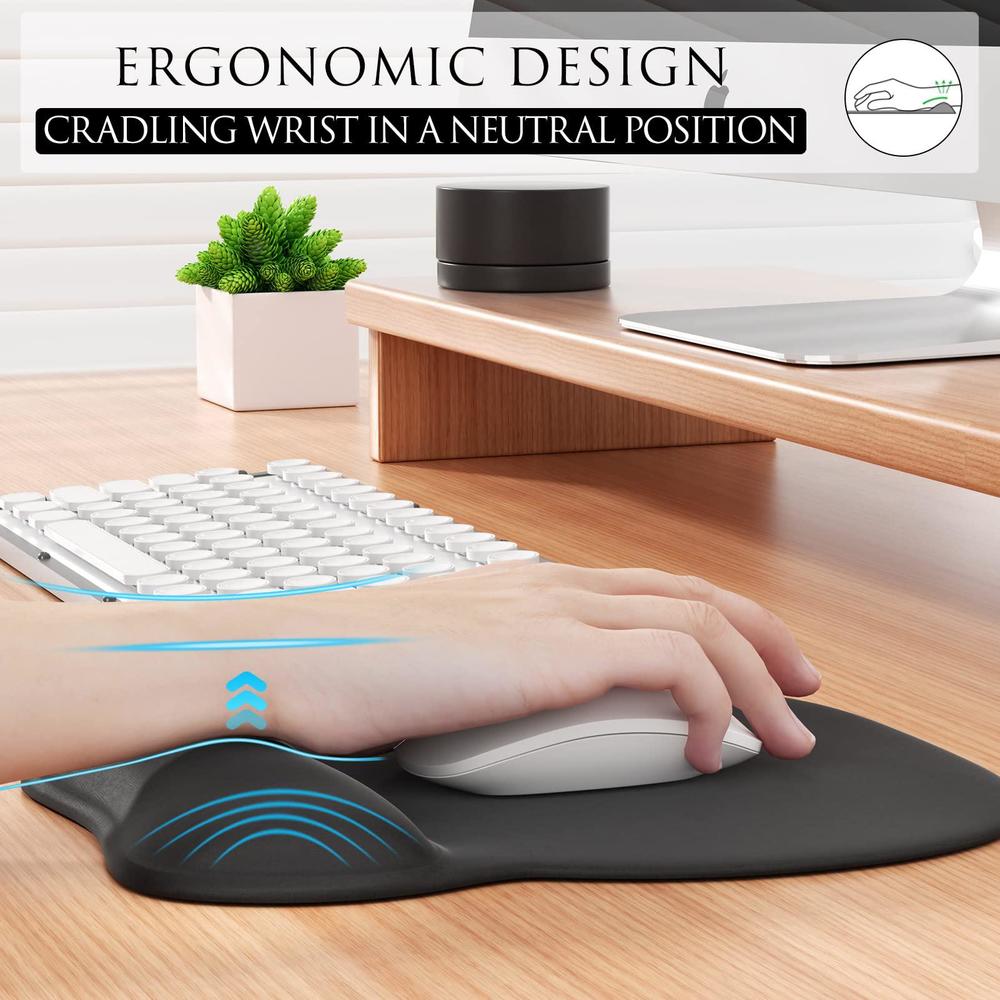 mroco ergonomic mouse pad with gel wrist support, comfortable mousepad with wrist rest and non-slip pu base for pain relief, 