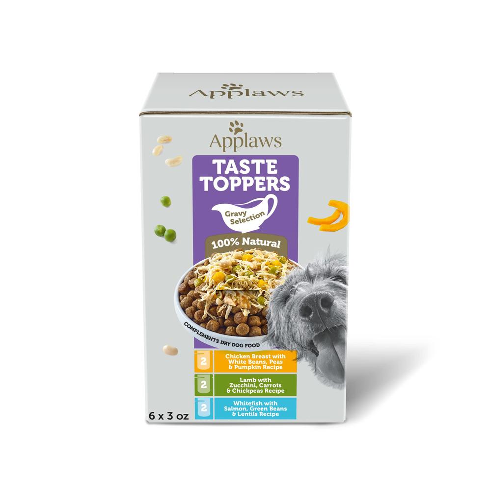 applaws taste toppers, natural dog food topper, 6 pack, limited ingredient meal topper for dogs, variety gravy selection, 6 x
