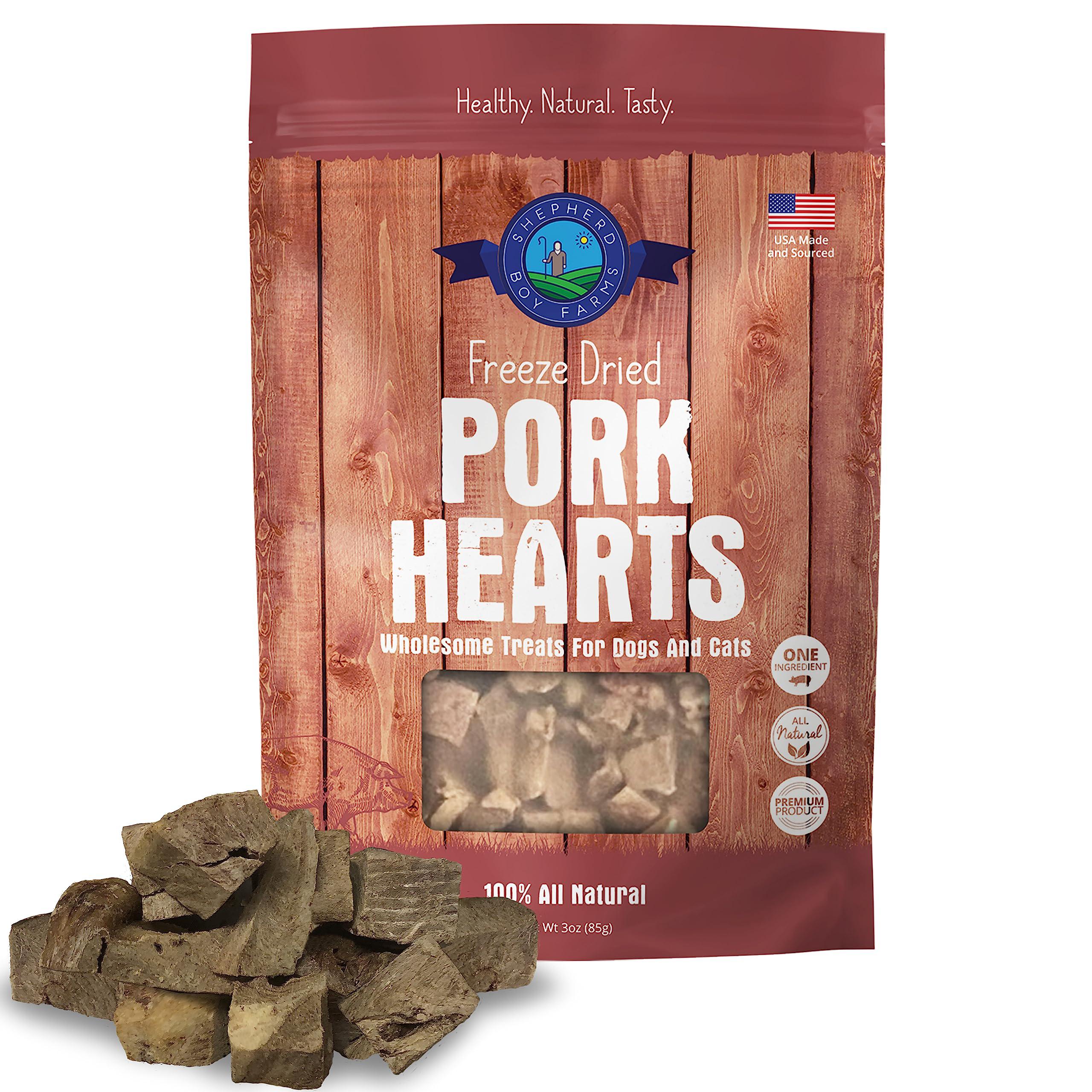shepherd boy farms freeze dried dog treats, pork heart, all natural freeze-dried dog treat & dog snacks, made in usa, high in