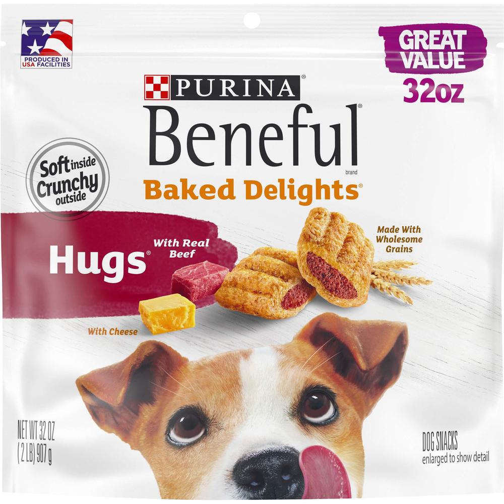 Beneful purina beneful made in usa facilities dog treats, baked delights hugs with real beef & cheese - 32 oz. pouch