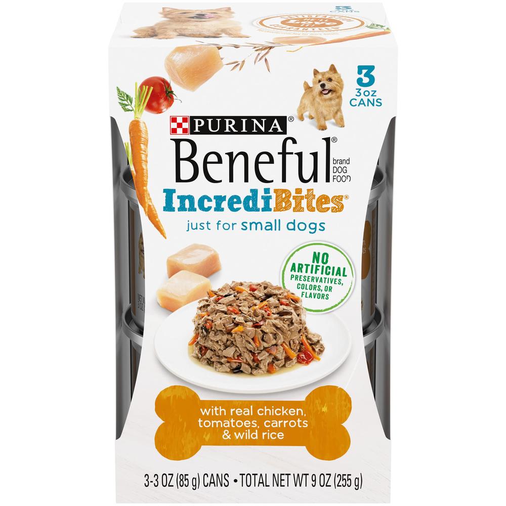 Beneful purina beneful small breed wet dog food with gravy, incredibites with real chicken - (8 packs of 3) 3 oz. cans