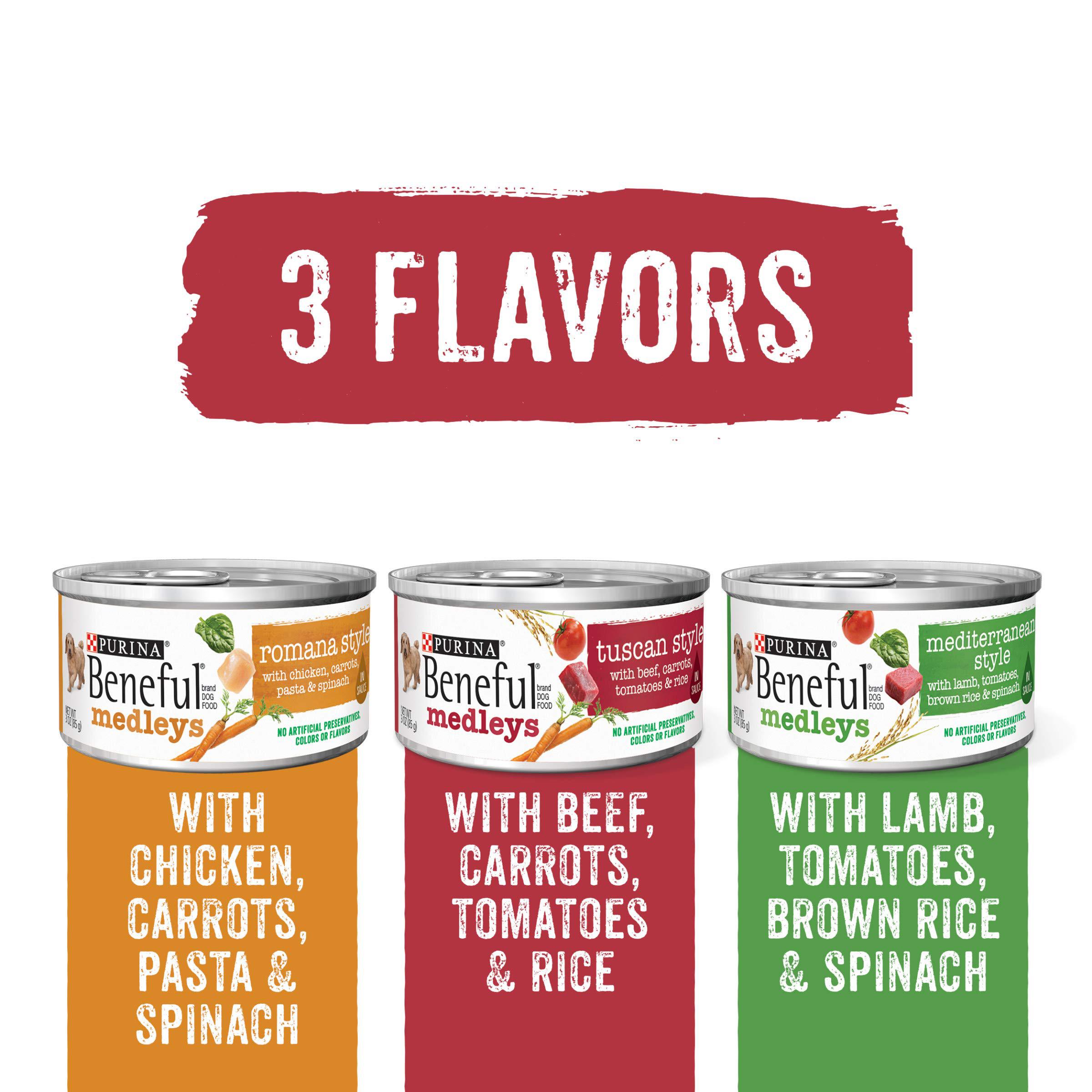 Beneful purina beneful wet dog food variety pack, medleys tuscan, romana & mediterranean style - (2 packs of 12) 3 oz. cans