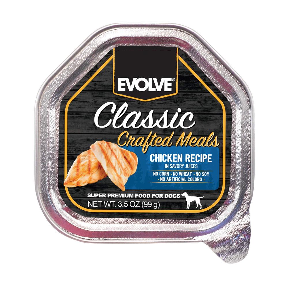 evolve pet food classic crafted meals chicken recipe dog food, 3.5 ounce (pack of 15)
