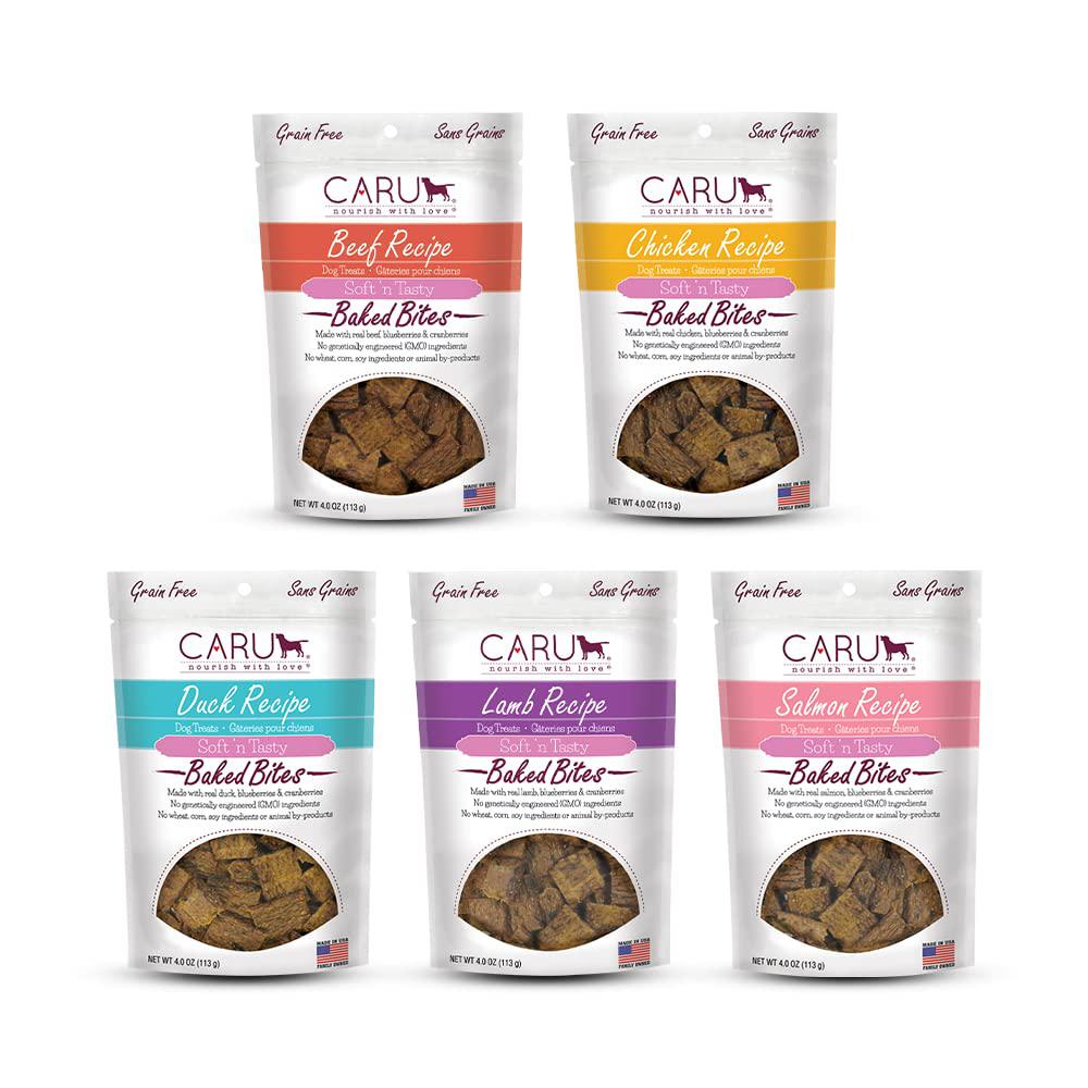 caru - soft n tasty baked bites - flavorful and natural dog training treats - variety pack - beef, chicken, duck, lamb, salmo