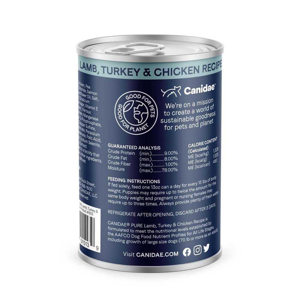 canidae pure limited ingredient premium wet dog food, lamb, turkey & chicken recipe, 13 oz. (case of 12), grain free