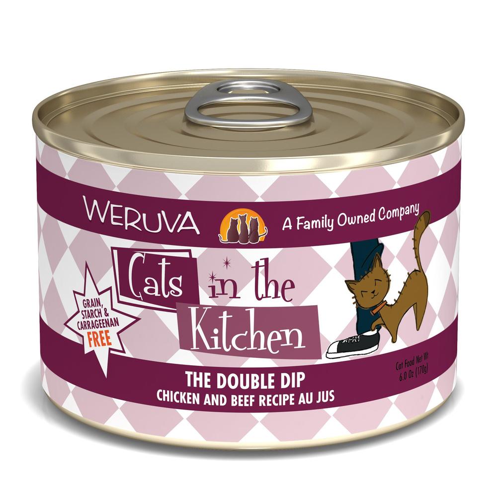 weruva cats in the kitchen, the double dip with chicken & beef au jus cat food, 6oz can (pack of 24)