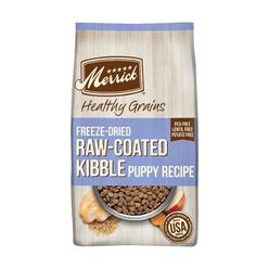 merrick healthy grains dry dog food, freeze-dried raw-coated kibble chicken high protein dog food puppy food - 22 lb. bag