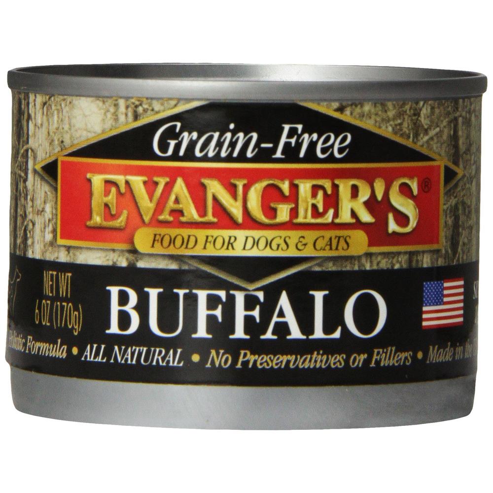 evanger\'s evanger's grain-free buffalo for dogs & cats, 24 x 6 oz cans