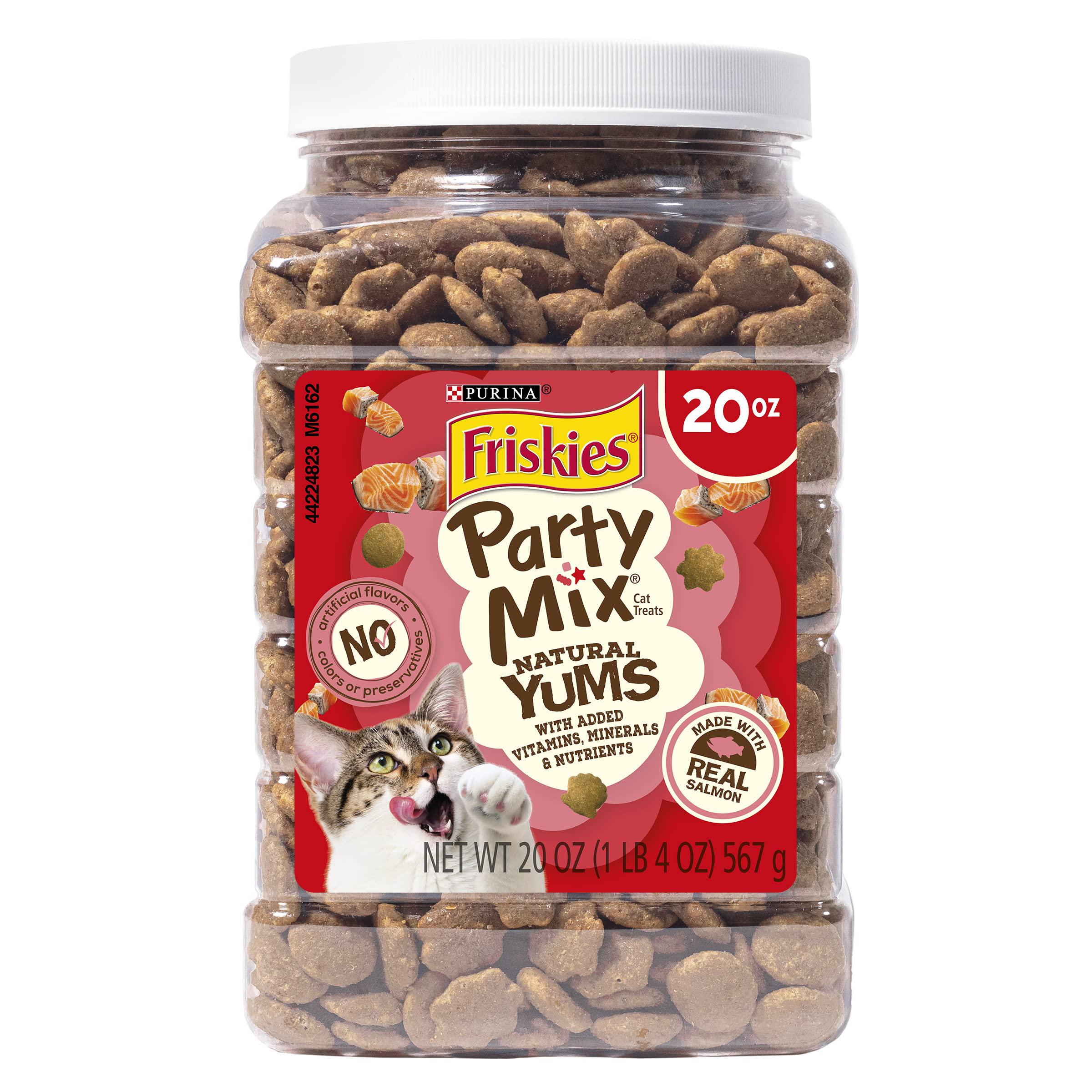Friskies purina friskies natural cat treats party mix natural yums with real salmon and added vitamins, minerals and nutrients - 20 oz
