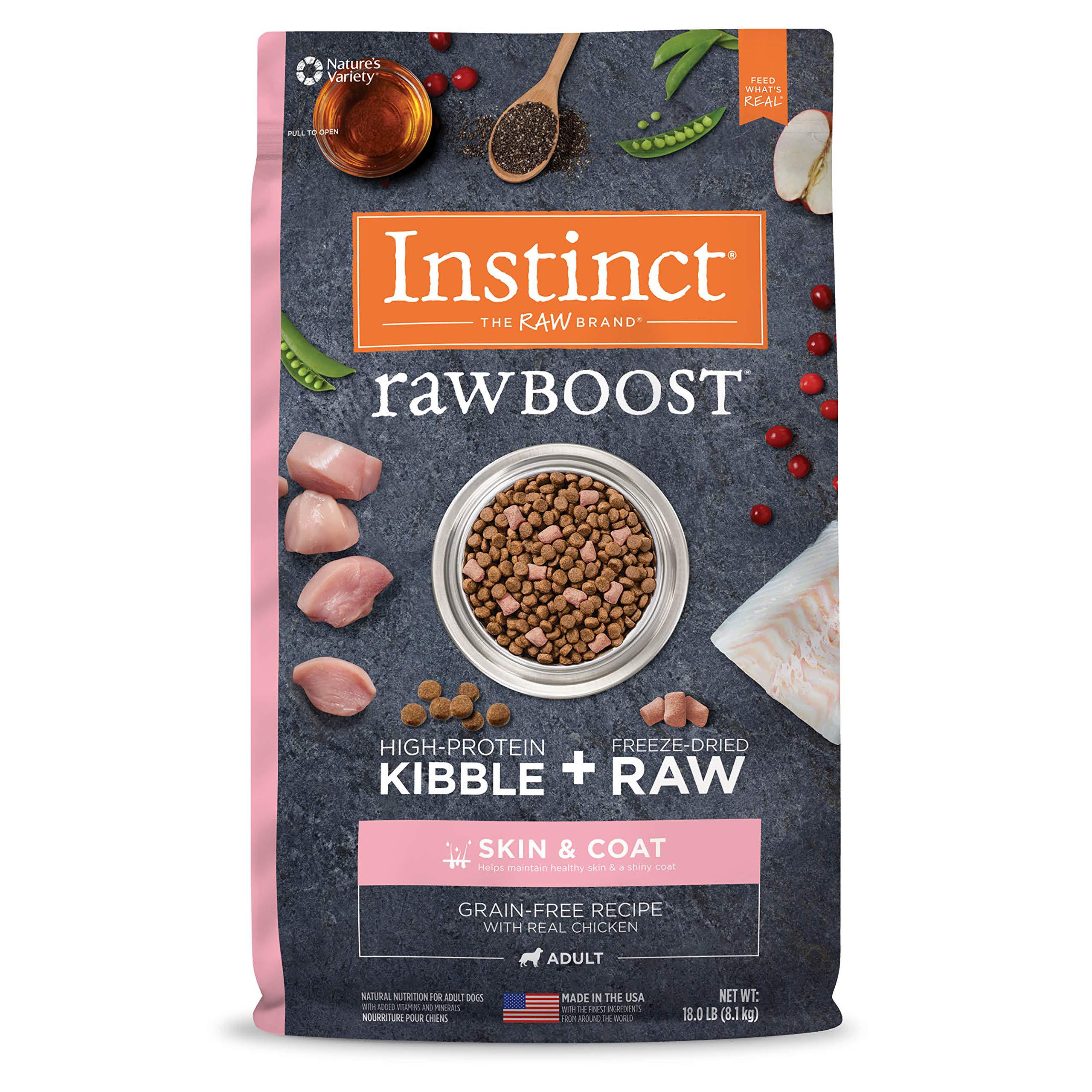 instinct raw boost skin & coat health grain free recipe with real chicken natural dry dog food by nature's variety, 18 lb. ba