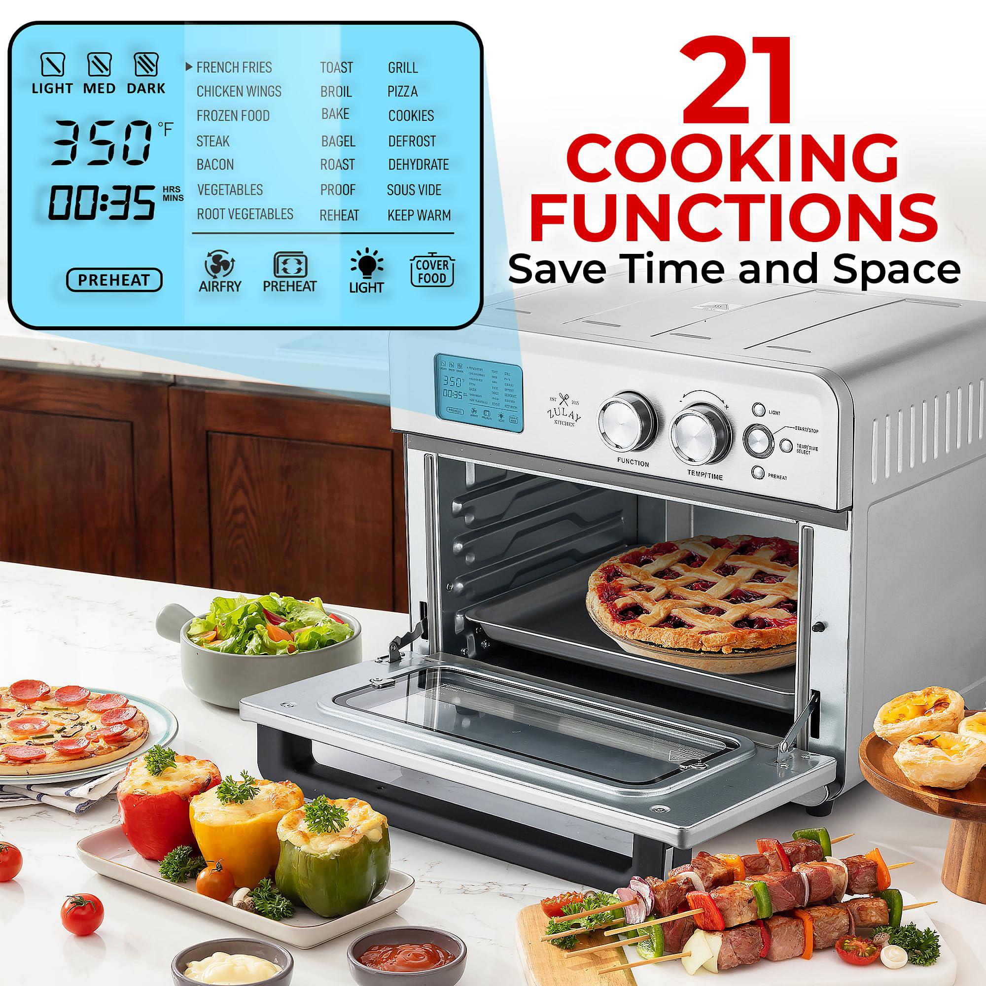 Zulay Kitchen zulay airfryer toaster oven - large toaster oven countertop - smart air fryer oven with 21 functions - 26.4qt capacity stainl