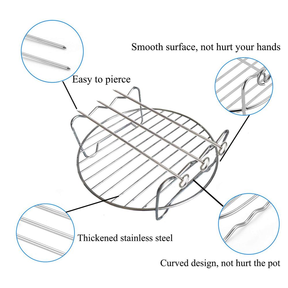 xiongrida air fryer rack air fryer accessories 6'' set of 3 multipurpose double layer rack with skewer round cooking rack toast rack fi