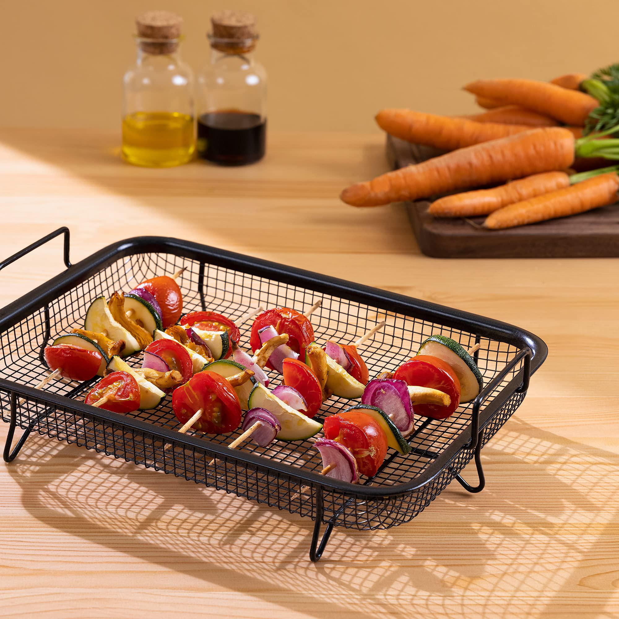navaris air fry oven tray - grill rack for oil free frying - roasting chips nuggets meat fish - air fryer oven basket for veg