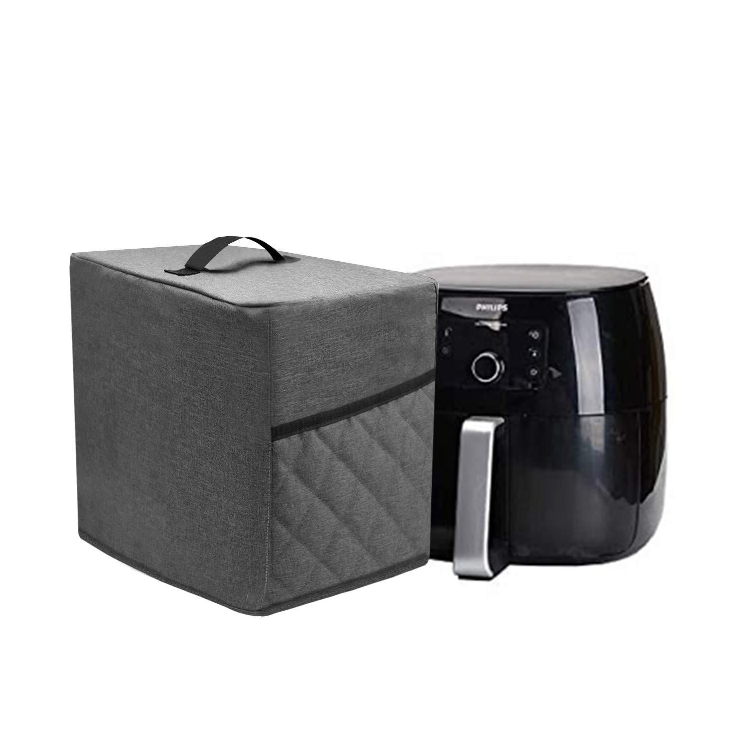 ruilery air fryer dust cover with 2 accessory pocket,waterproof,easy  cleaning (fit for 2.8-4.8 quart, gray)