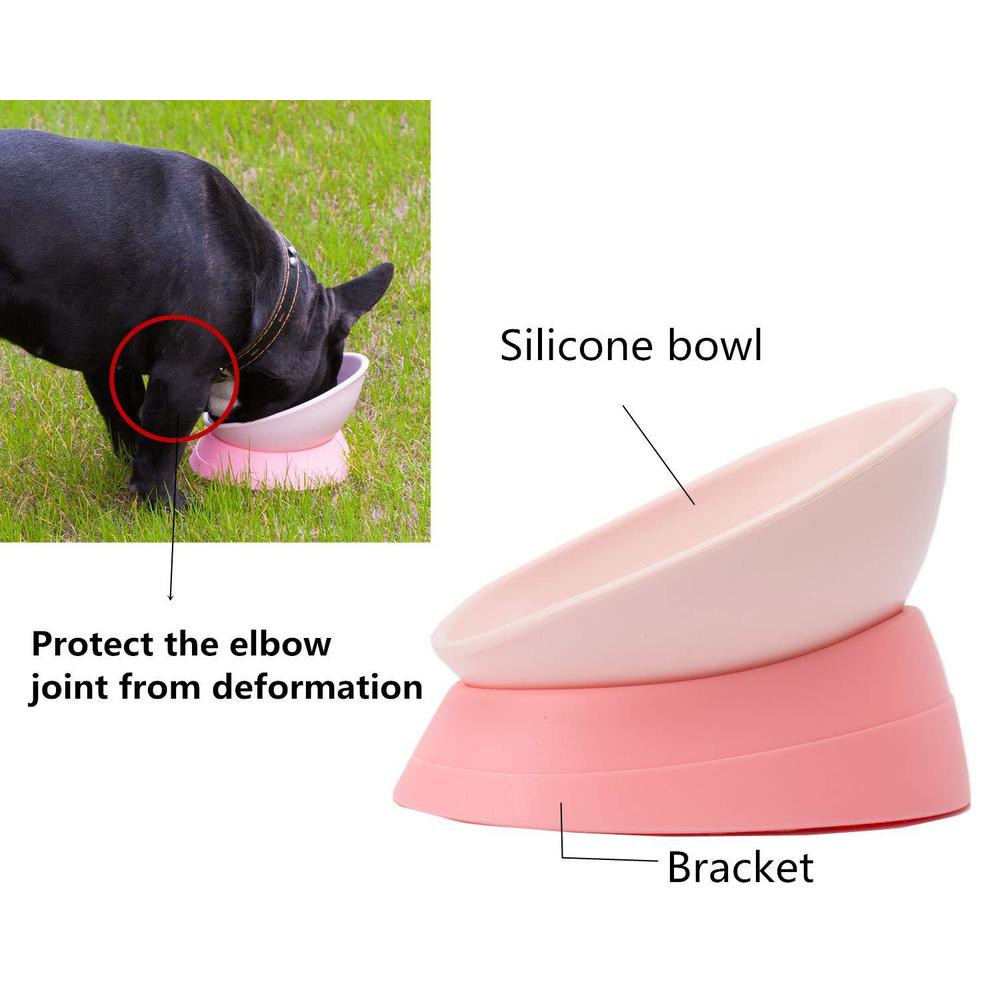 jwpc bulldog bowl anti-slip dog cat dish detachable rubber dog bowl pet sterile tilted pet feeder slope base(2 cup-pink)