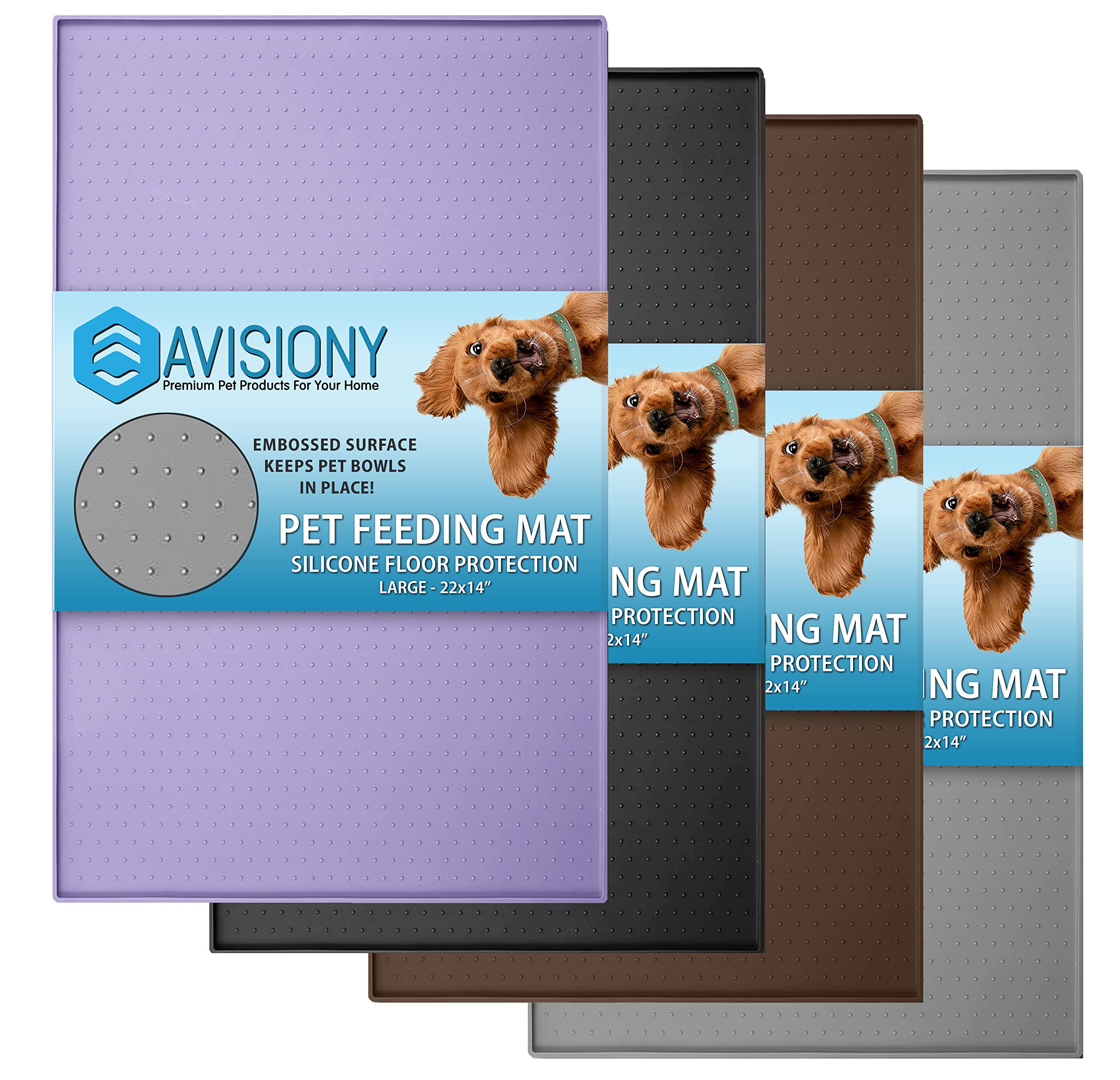 Avisiony dog feeding mat for floors waterproof, anti-slip pet food mat with  raised edges to prevent spills, 22 x 14 tray designed to