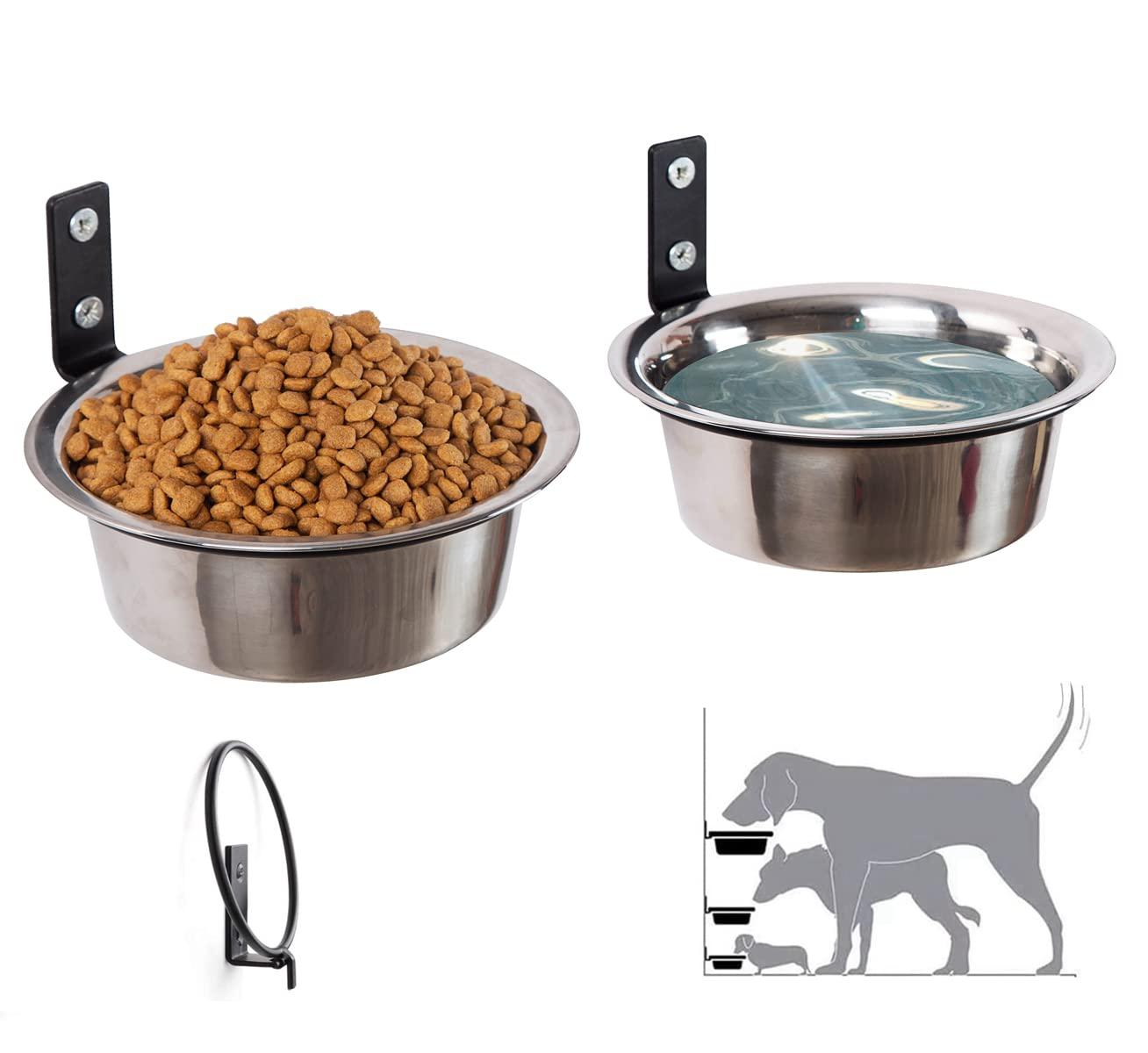 zeckhro elevated dog bowls-2*48 oz wall mounted adjustable elevated heights dog bowl stand-metal elevated pet raised feed bowl, stabl