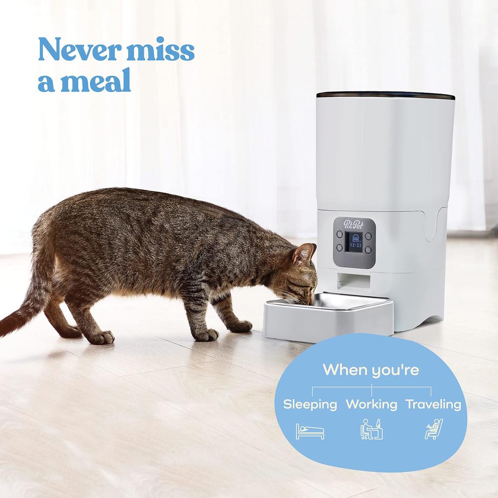 Pitpet smart automatic cat feeders - 6-l reliable cat food dispenser with display lcd screen for easy set up - portion control autom