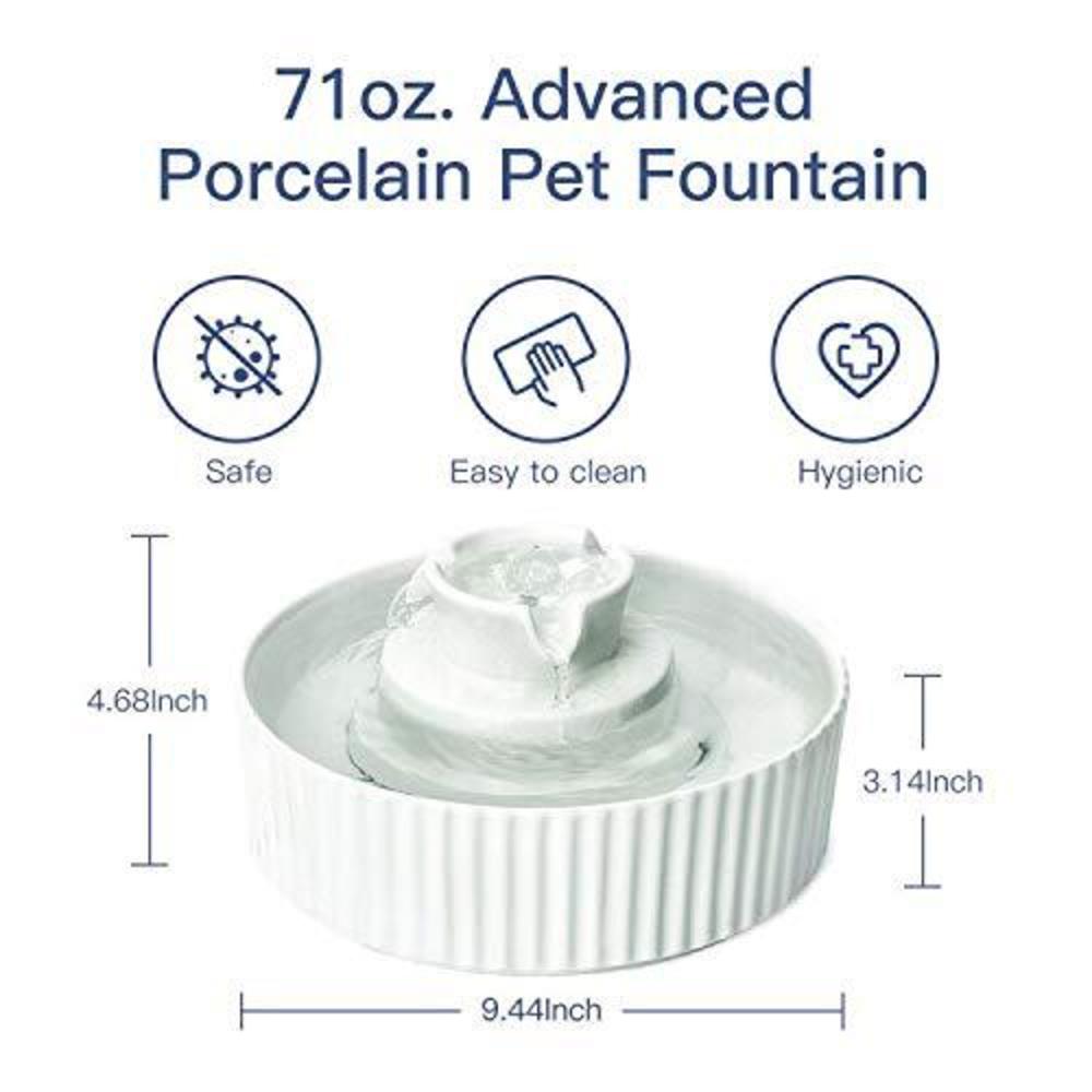 cepheus ceramic pet drinking fountain, ultra quiet cat water fountain, 2.1l drinking fountains bowl for cat and dogs with car