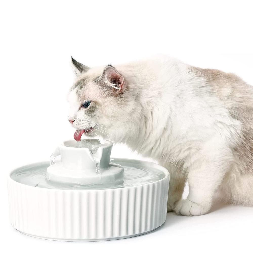 cepheus ceramic pet drinking fountain, ultra quiet cat water fountain, 2.1l drinking fountains bowl for cat and dogs with car