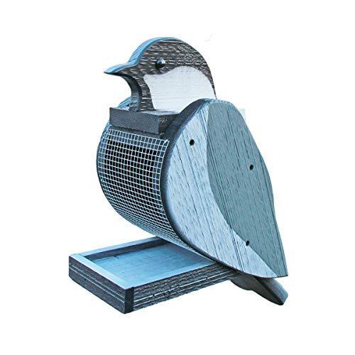 Peaceful Classics outdoor hanging bird feeder seed tray, chickadee bird shaped wooden birdfeeders with easy refill head - bird feeders for outd
