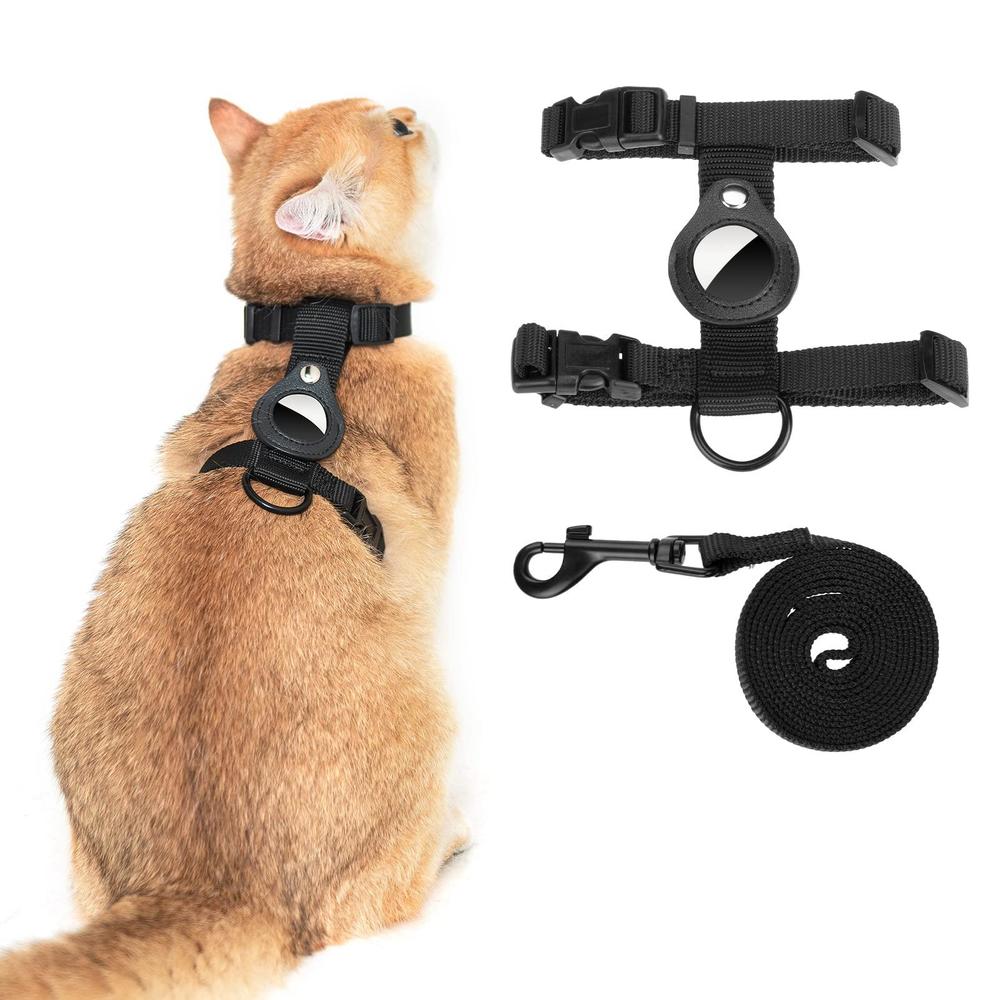 vkpetfr cat harness and leash set with airtag holder, cats escape proof, adjustable kitten harness for small large cats, ligh