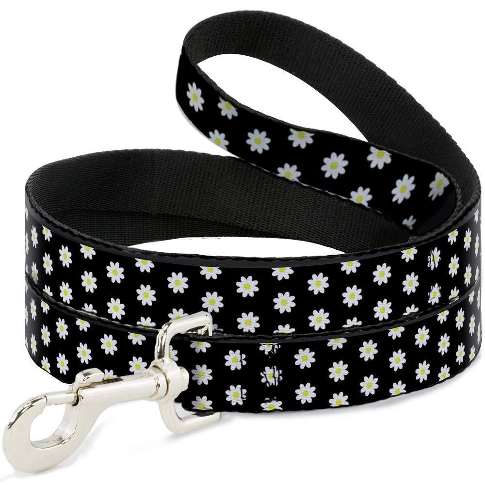 buckle-down dog leash daisies scattered black white yellow 4 feet long 1.0 inch wide