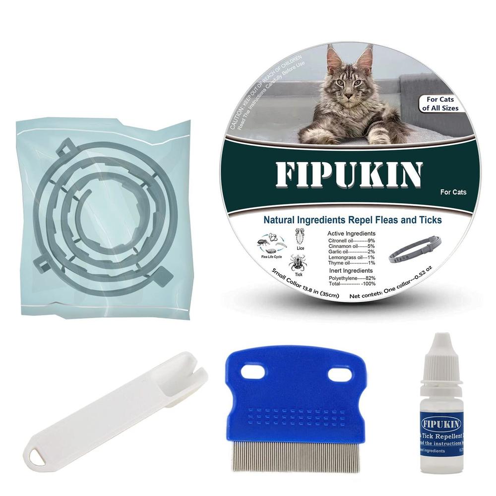 fipukin natural & safe flea and tick collar for cats, 8 months protection, waterproof, 13.8 inch, one size fits all, free com