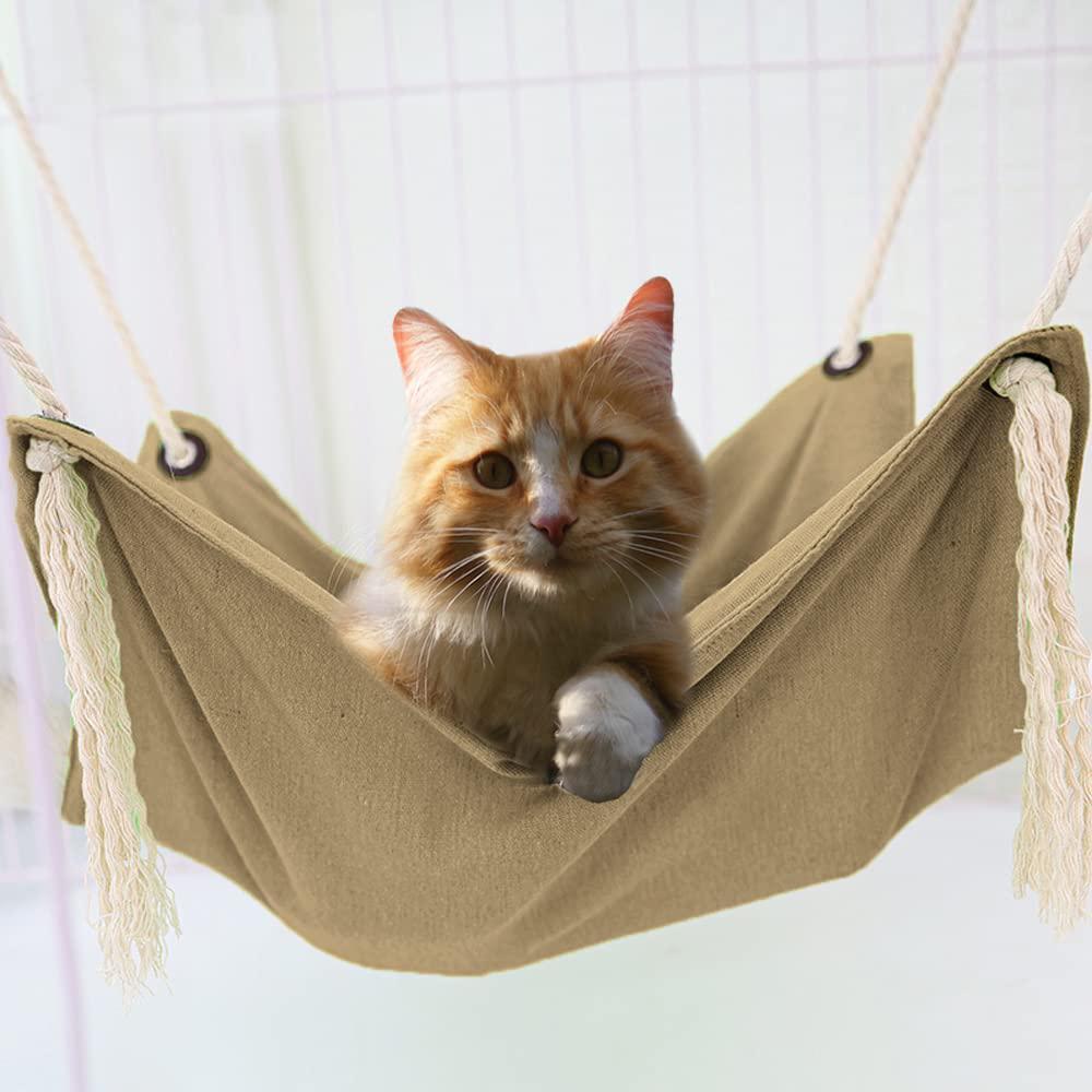 yitexin cat hammock, breathable pet cage hammock, cat hanging bed with metal carabiners and tassels, cat hanging hammock for cage, ha