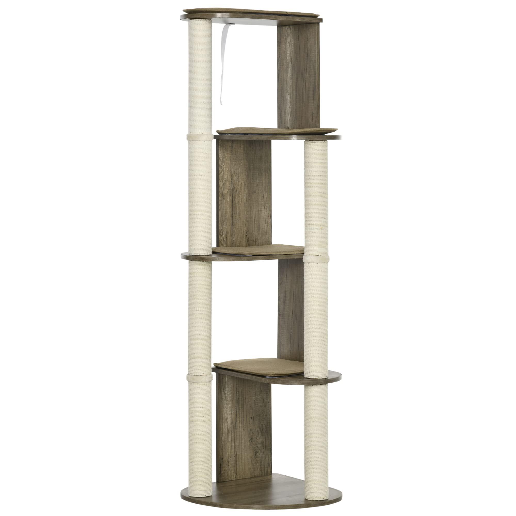 pawhut 65" corner modern cat tree tall for climbing, large multilevel cat tower with scratching posts, small-fit kitten tower