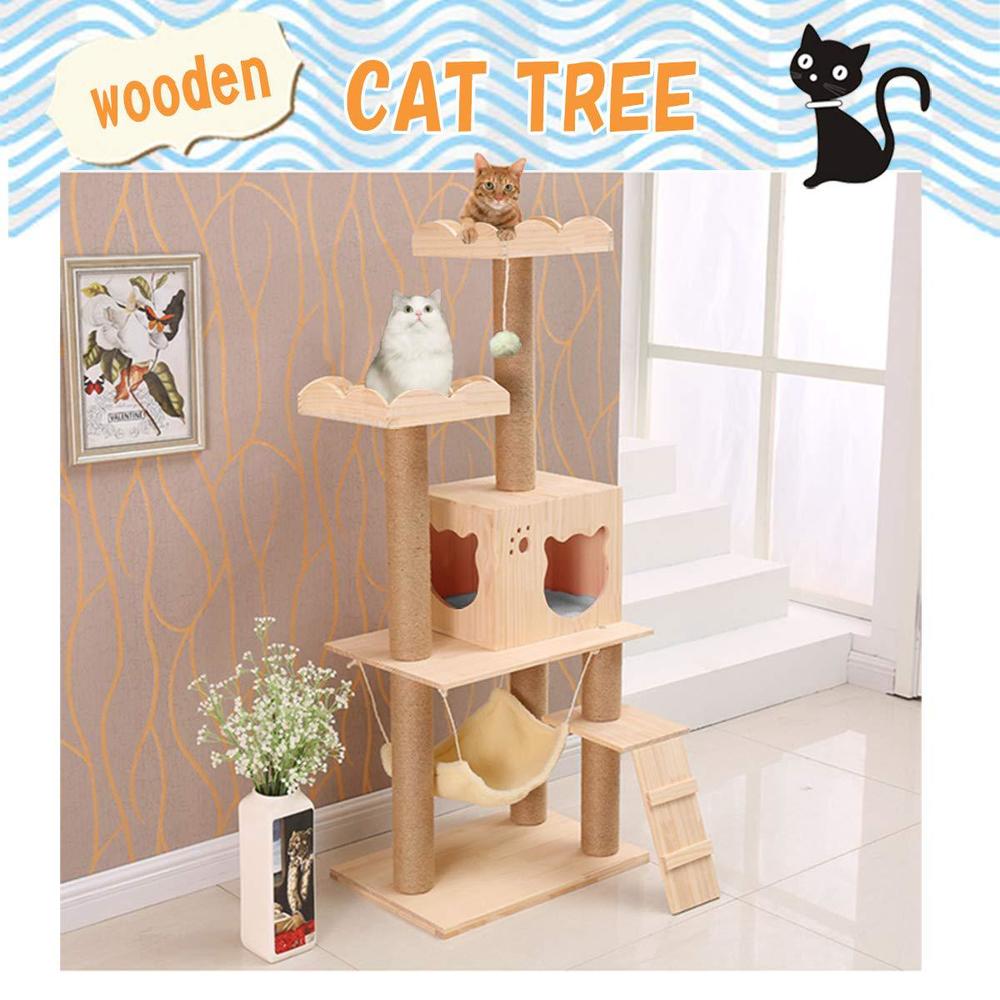 Catforest wooden cat tree condo with natural sisal rope scratching post, activity tower for cats kittens activity tower pet play house 