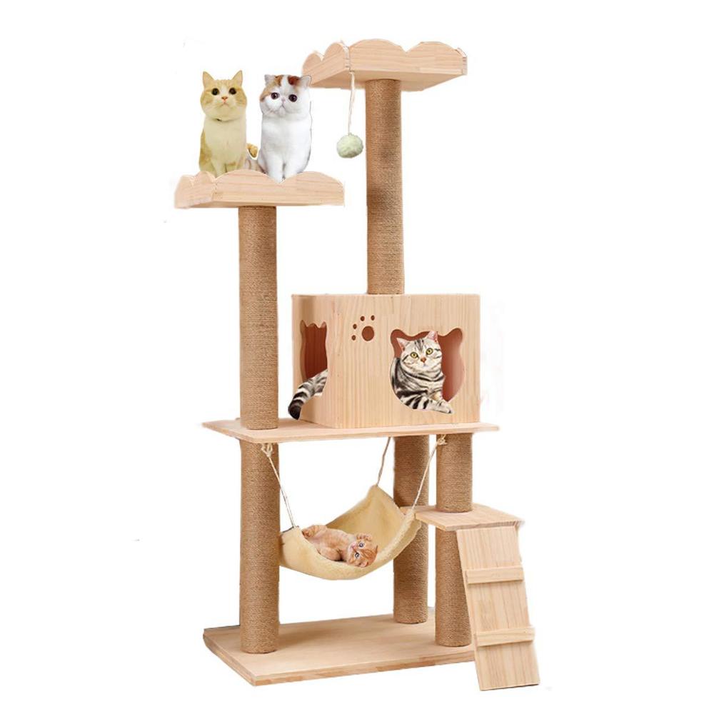 Catforest wooden cat tree condo with natural sisal rope scratching post, activity tower for cats kittens activity tower pet play house 