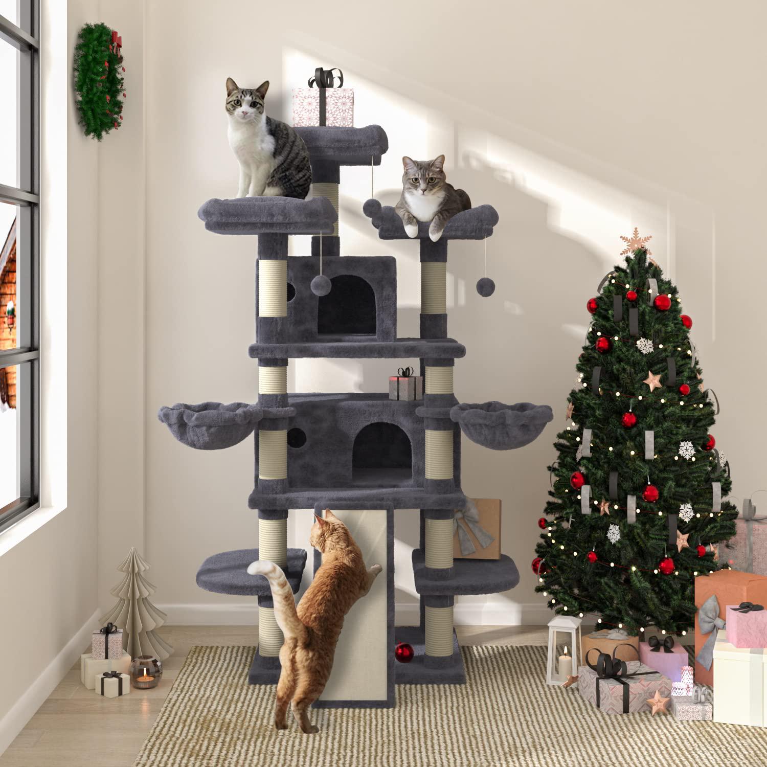 allewie 68 inches catry cat tree/cat tree house and towers for large cat/cat climbing tree with cat condo/cat tree scratching