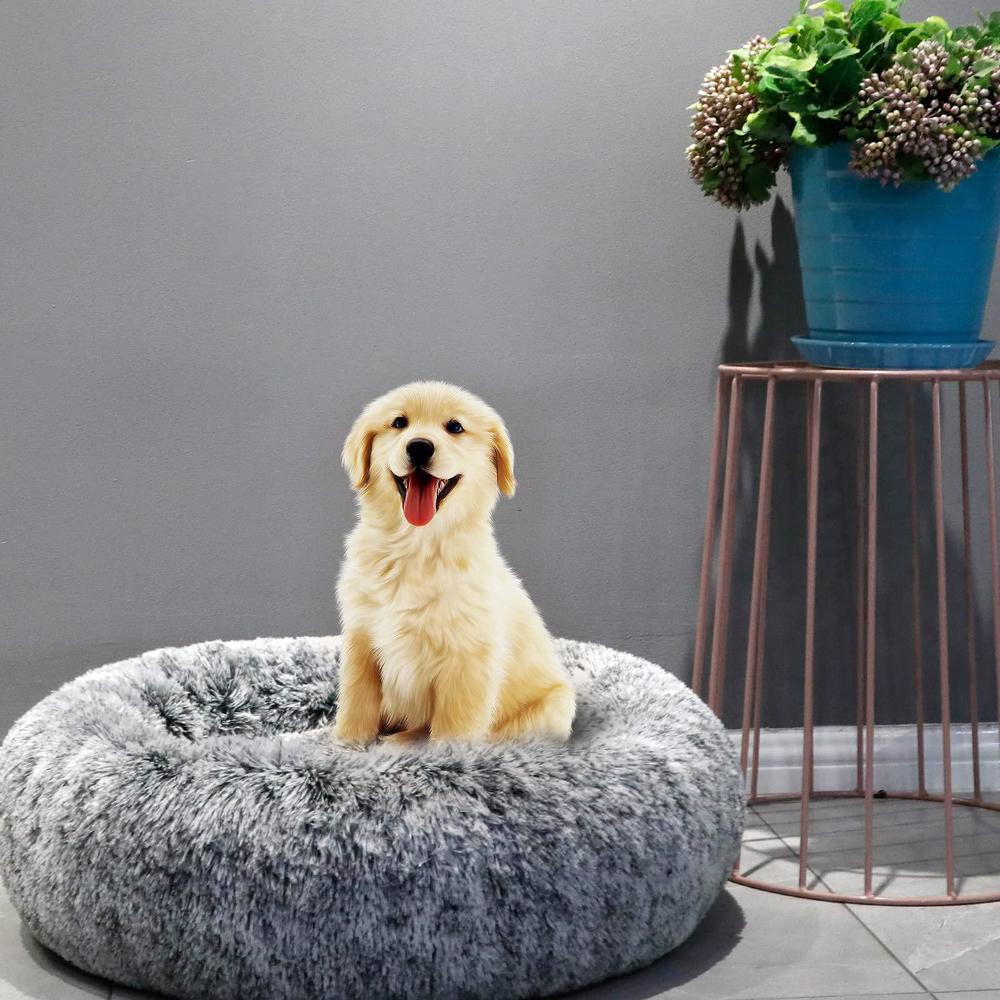 Solution4Patio Expert in Garden Creation solution4patio donut small pet bed, heavily padded, machine washable, soft plush calming bed for dogs & cats, 19.68" dia x 1.