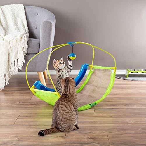 petmaker interactive cat toy rocking activity mat- swing playing station with sisal scratching area, hanging toy, rolling bal