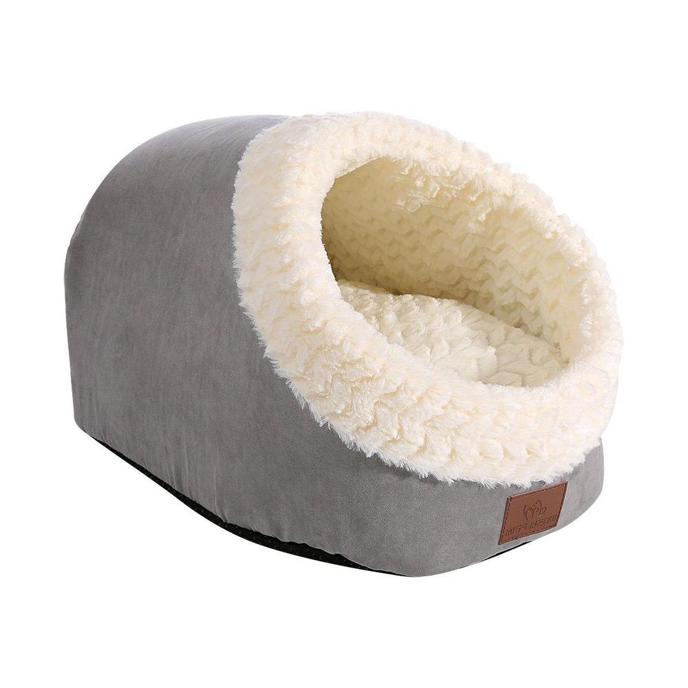 miss meow cat bed for indoor cats,medium large cats cave bed,machine washable slip resistant bottom,ultra soft plush cushion 