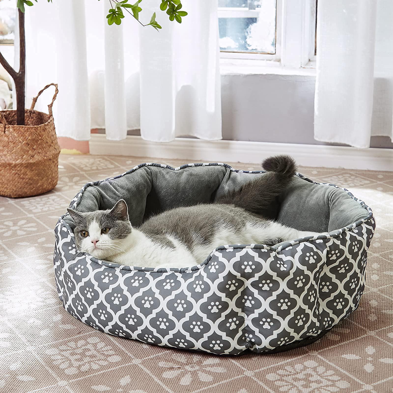 luckitty 25 inch large cat bed,soft velvet & waterproof oxford two-sided cushion, easy washable,oval geometric pet beds for i