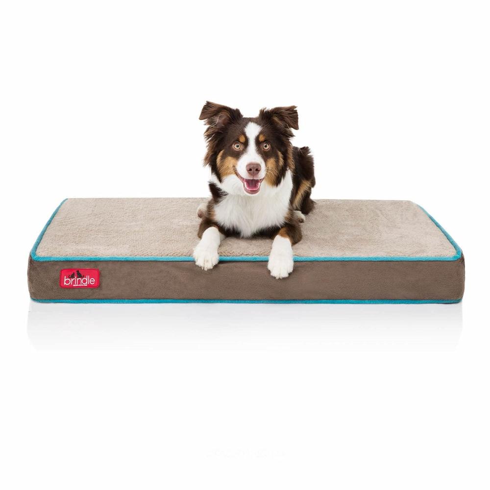 brindle waterproof memory foam pet bed - removable and washable cover - 4 inch orthopedic dog and cat bed - fits most crates