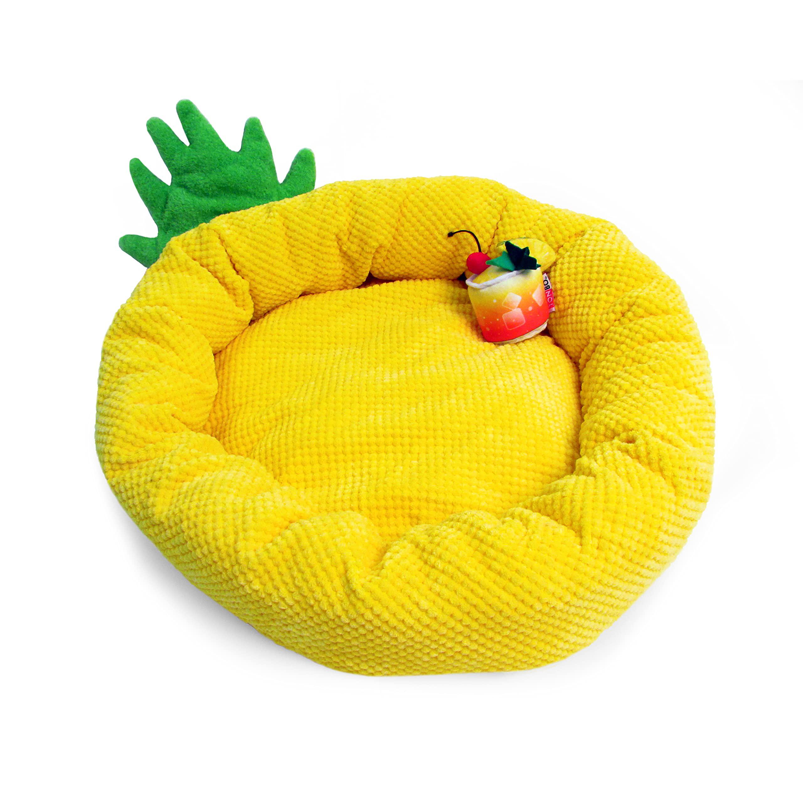 tonbo soft plush small cute and cozy food dog cat bed, washer and dryer friendly (pineapple)