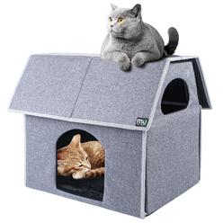 miu color outdoor cat house, large weatherproof cat houses for outdoor/indoor cats, feral cat shelter with removable soft mat