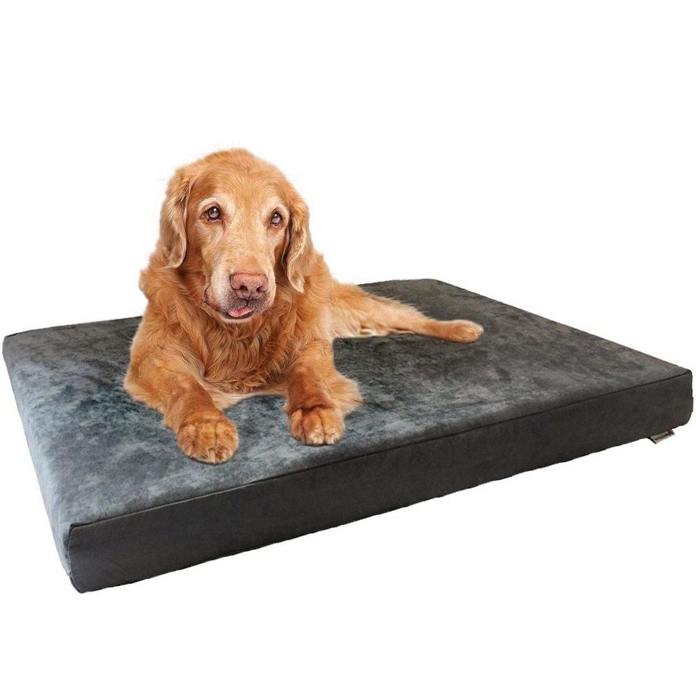 dogbed4less orthopedic dog bed with memory foam for medium large pet, waterproof liner, washable microsuede gray cover, 41x27