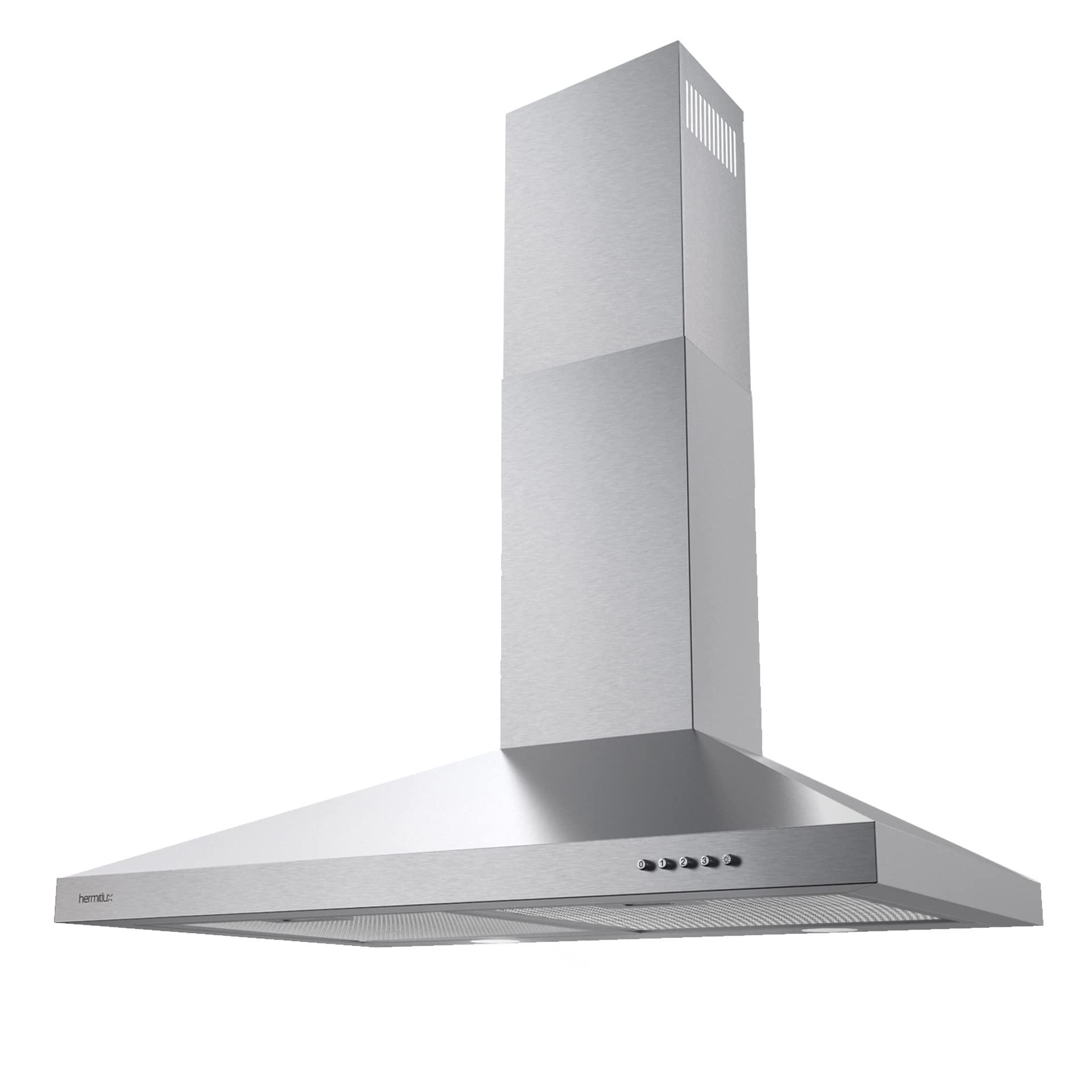 hermitlux range hood 30 inch stainless steel, wall mount vent hood for kitchen with charcoal filter, range hoods with ducted/