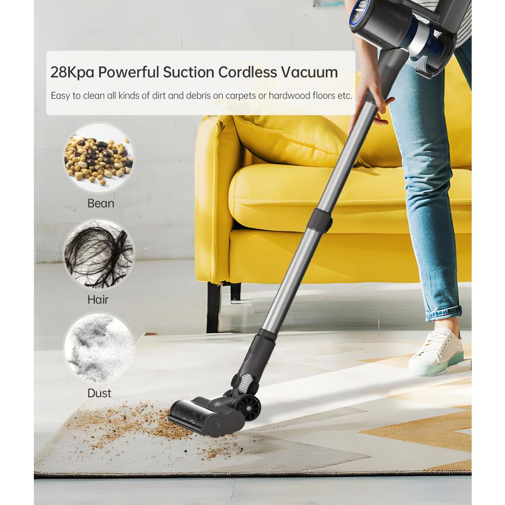 vovguu cordless vacuum cleaner 28kpa, stick vacuum cleaner cordless with 7 power modes, 40 mins runtime, 6 in 1 lightweight w