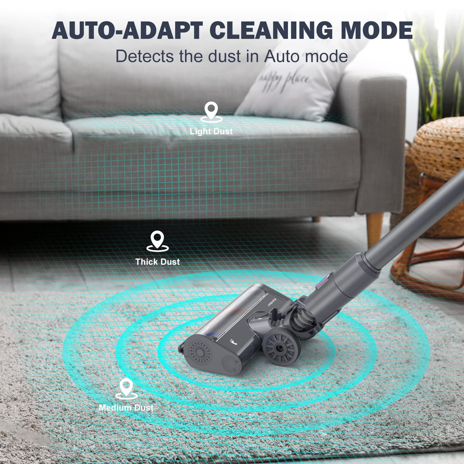 aimiler cordless vacuum cleaner, 450w cordless stick vacuum with 33kpa powerful suction, 55min runtime, detachable battery, s