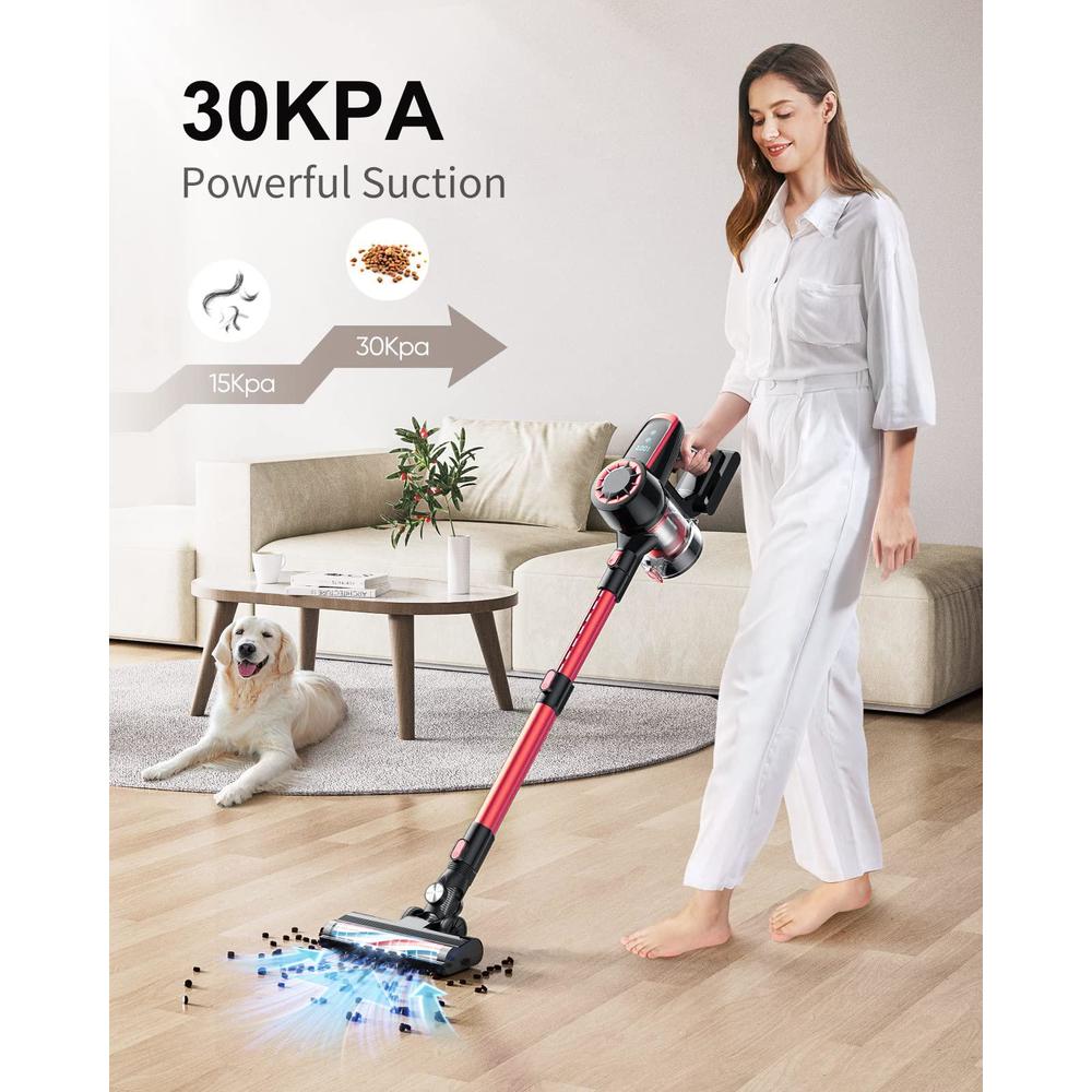 WLUPEL cordless vacuum cleaner, wluple stick vacuum cleaner with 30kpa powerful suction, 400w lightweight handheld vacuum led displa