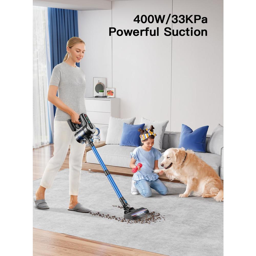 roanow cordless vacuum cleaner, 400w/33kpa cordless vacuum with led display, lightweight & ultra-quiet stick vacuum cleaner, 