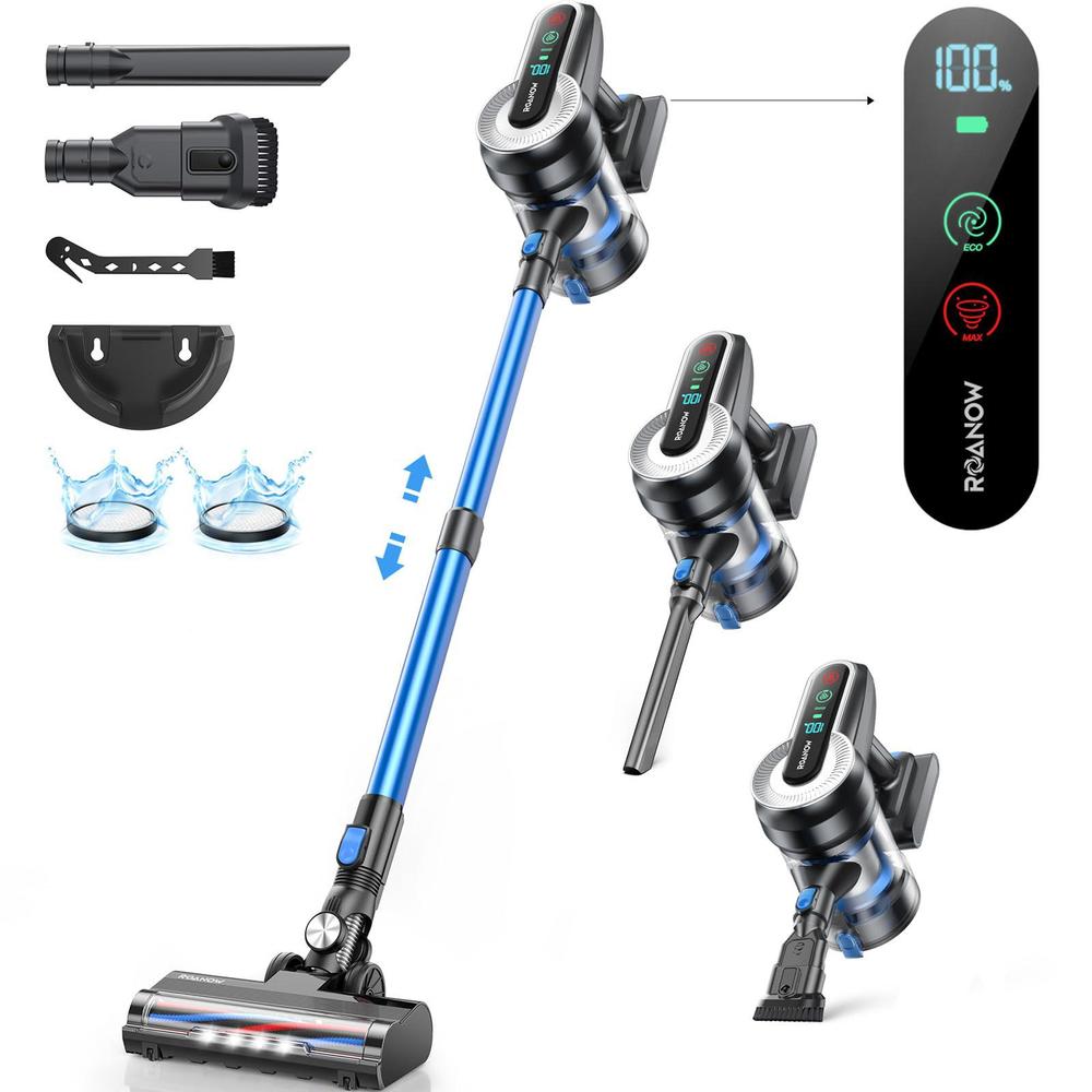 roanow cordless vacuum cleaner, 400w/33kpa cordless vacuum with led display, lightweight & ultra-quiet stick vacuum cleaner, 
