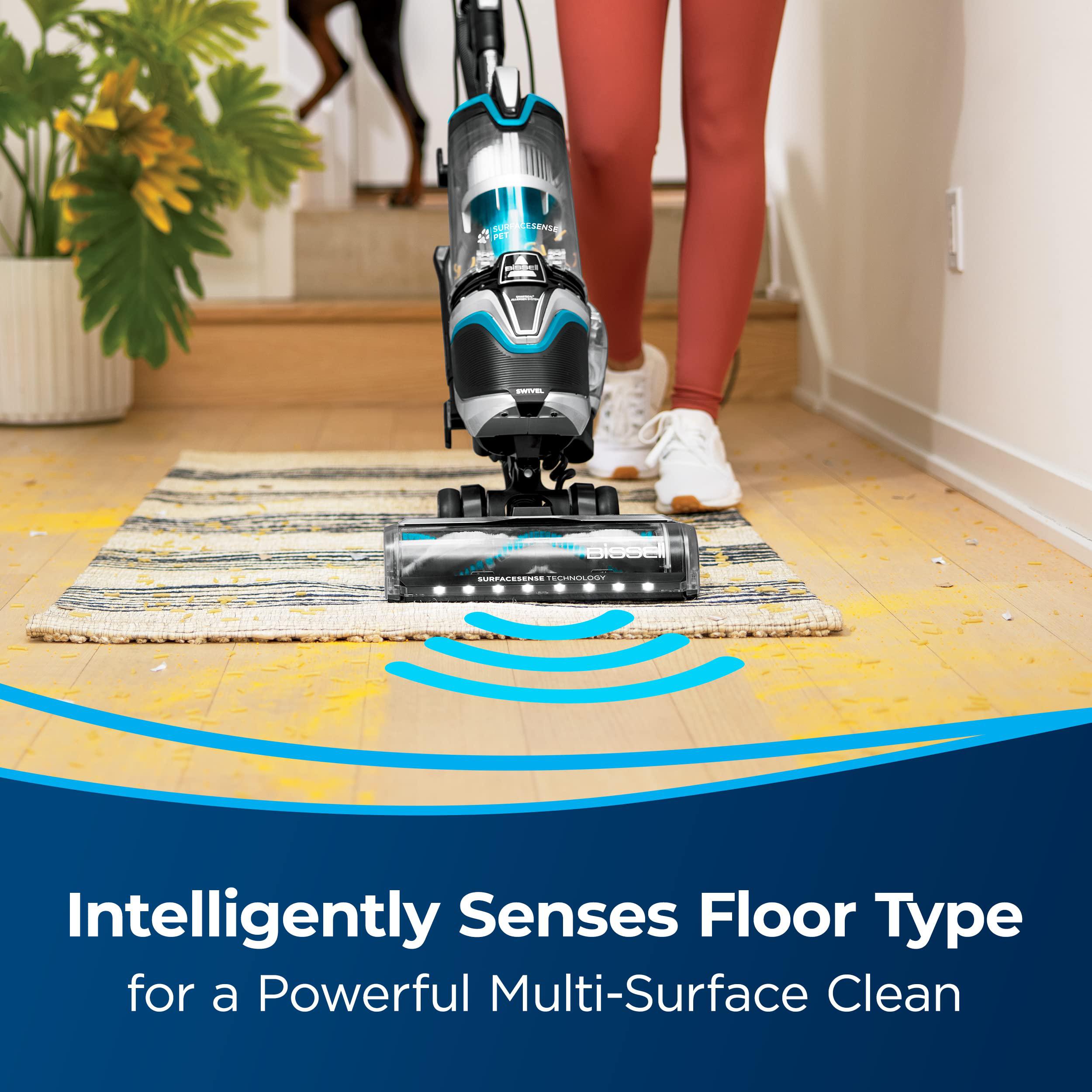 bissell surfacesense pet upright vacuum, 28179, tangle-free multi-surface brush roll, led headlights, smartseal allergen syst
